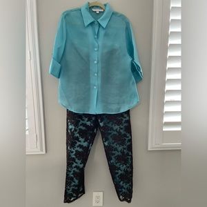 Sale Susan E Riley silk and lace couture pants outfit